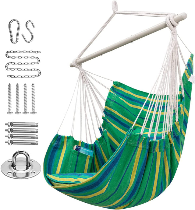 Miztli Hammock Chair Hanging Chair Swing with Anti-Slip Steel Spreader Bar, Max 500 Lbs, All The Hanging Hardwares Included, Best for Indoor Outdoor, 2 Cushions