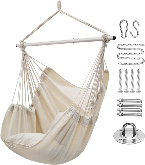 Click image to open expanded view      2 VIDEOS  Miztli Hammock Chair Hanging Chair Swing with Anti-Slip Steel Spreader Bar, Max 500 Lbs, All The Hanging Hardwares Included, Best for Indoor Outdoor, 2 Cushions