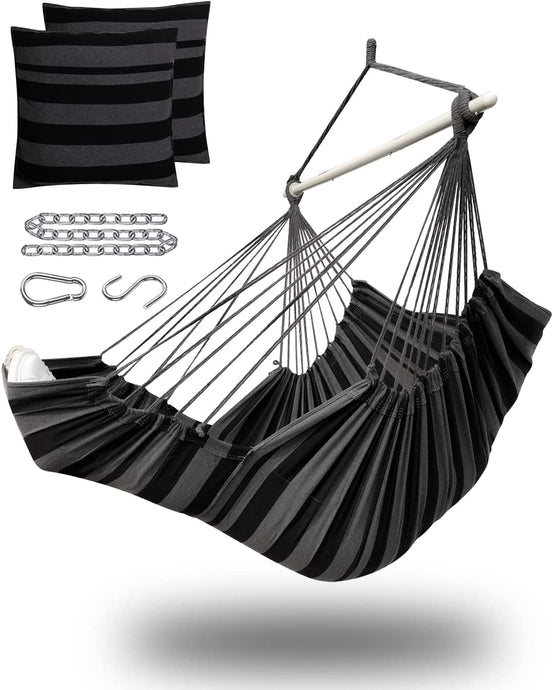 Miztli Hammock Chair Hanging Chair Swing with Foot Rest, Max 500 Lbs, Steel Spreader Bar with Anti-Slip Rings-2 Cushions Included-for Bedroom Indoor and Outdoor