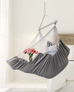 Miztli Hammock Chair Hanging Chair Swing with Foot Rest, Max 500 Lbs, Steel Spreader Bar with Anti-Slip Rings-2 Cushions Included-for Bedroom Indoor and Outdoor