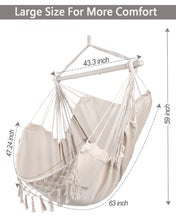 Load image into Gallery viewer, Miztli Hammock Chair Large Hammock Swing Chair Macrame Hanging Hammock Chair Outdoor Indoor-Max 500lbs-Heavy Duty and Comfort-2 Cushions Included