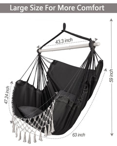 Miztli Hammock Chair Large Hammock Swing Chair Macrame Hanging Hammock Chair Outdoor Indoor-Max 500lbs-Heavy Duty and Comfort-2 Cushions Included