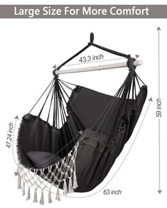 Miztli Hammock Chair Large Hammock Swing Chair Macrame Hanging Hammock Chair Outdoor Indoor-Max 500lbs-Heavy Duty and Comfort