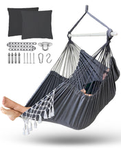 Load image into Gallery viewer, Miztli Hammock Chair Large Hammock Swing Chair Macrame Hanging Hammock Chair Outdoor Indoor-Max 500lbs-Heavy Duty and Comfort-2 Cushions Included