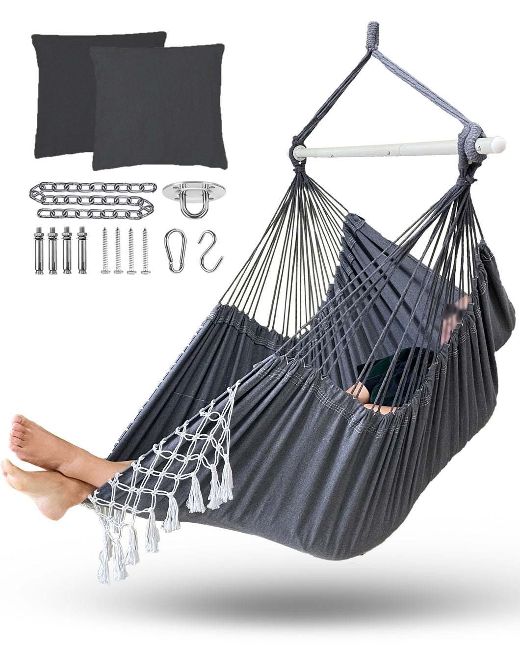 Miztli Hammock Chair Large Hammock Swing Chair Macrame Hanging Hammock Chair Outdoor Indoor-Max 500lbs-Heavy Duty and Comfort-2 Cushions Included