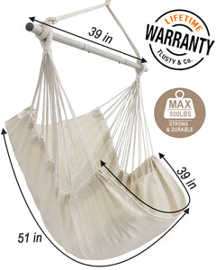 MIZTLI Hammock Chair Hanging Chair Swing Chair Hanging Chair for Bedroom Indoor Outdoor- Max 500 Lbs－Steel Spreader Bar with Anti-Slip Rings