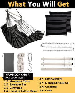 Miztli Hammock Chair Hanging Chair Swing with Foot Rest, Max 500 Lbs, Steel Spreader Bar with Anti-Slip Rings-2 Cushions Included-for Bedroom Indoor and Outdoor