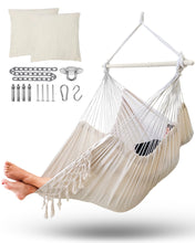 Load image into Gallery viewer, Miztli Hammock Chair Large Hammock Swing Chair Macrame Hanging Hammock Chair Outdoor Indoor-Max 500lbs-Heavy Duty and Comfort-2 Cushions Included